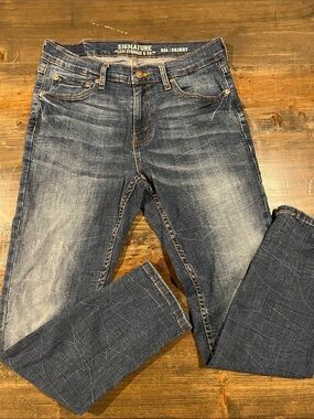 Signature by Levi Strauss Men's Skinny Jeans - Medium Blue Distressed Wash